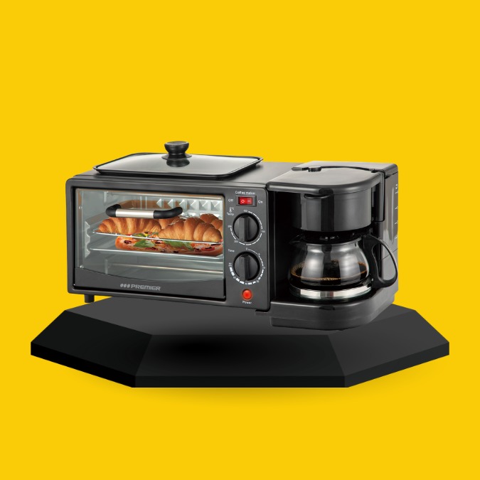 Maquina de Desayunos 3 en 1 Cafetera, Horno, Air Fryer